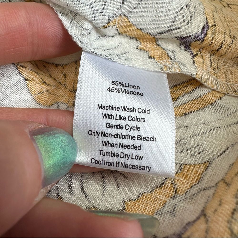 Calligraphie White & Yellow Floral Print Linen Blouse, M - Picture 6 of 7